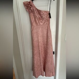 Rose Pink Flower Detail One Shoulder Gown Tahari size 8 NEW